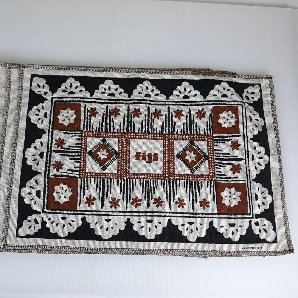 8-Hand Printed Linen Made in Fiji French Polynesian Placemats Tiki Ethnic